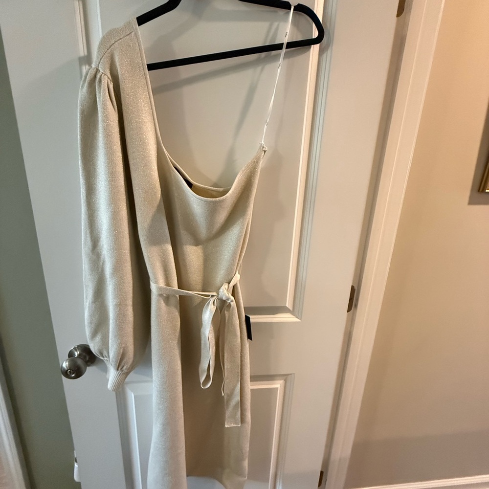 Lulu's Shimmering Cream Tie-Waist Dress